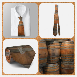 Whiskey Barrel Kegs Brown and Grey Monogrammed Tie
