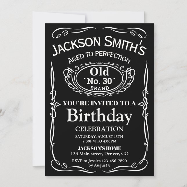 Whiskey birthday invitation Adult liquor invite (Front)