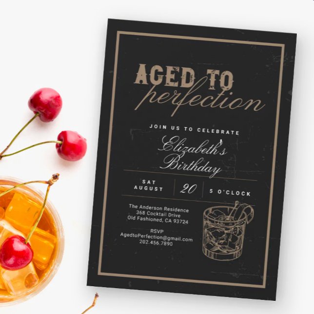 Whiskey Black Aged to Perfection Birthday Party Invitation (Creator Uploaded)