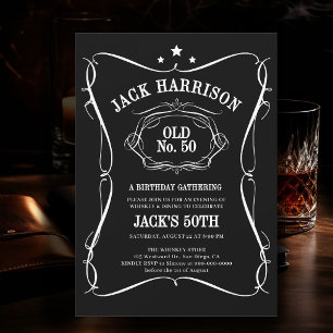 Whiskey Black White Label Old No. 50th Birthday Invitation