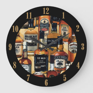 Whiskey Bottles Pattern  Large Clock