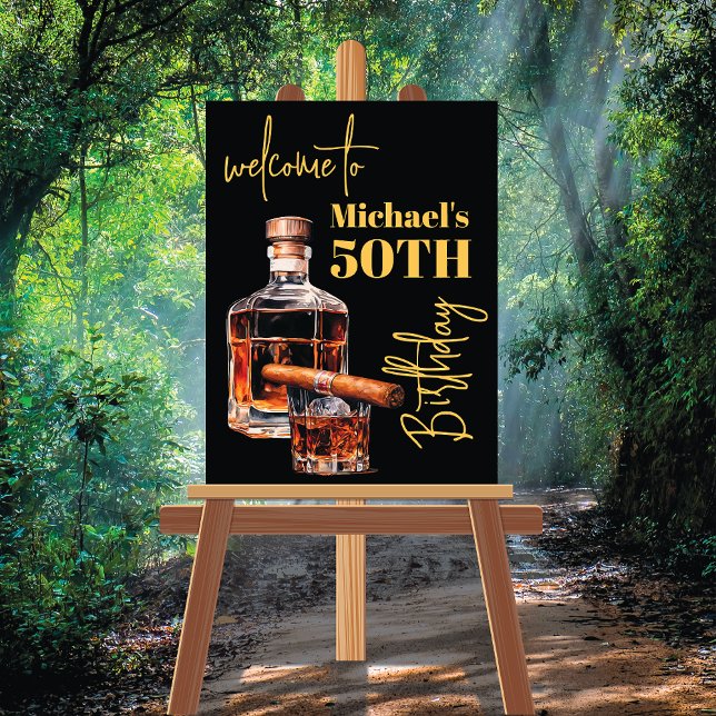Whiskey Bourbon and Cigar Birthday Welcome Sign (Creator Uploaded)