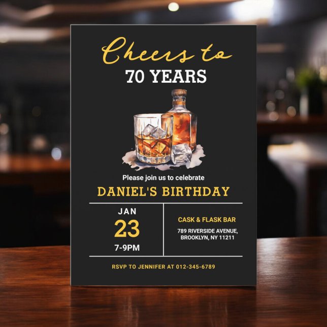 Whiskey Bourbon Cheers to 70 Years Birthday Party Invitation (Creator Uploaded)