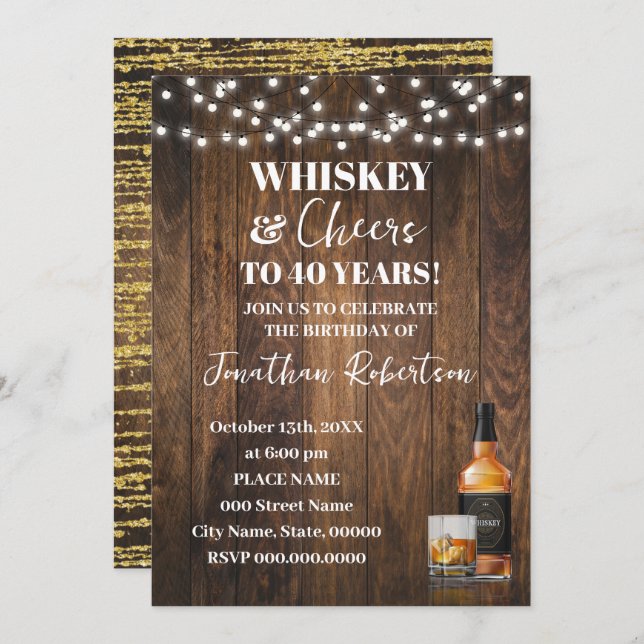 Whiskey & Cheers Western Adult Birthday Party Invitation (Front/Back)