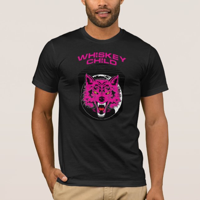 WHISKEY CHILD - Black T-Shirt w/PINK WOLF Logo (Front)