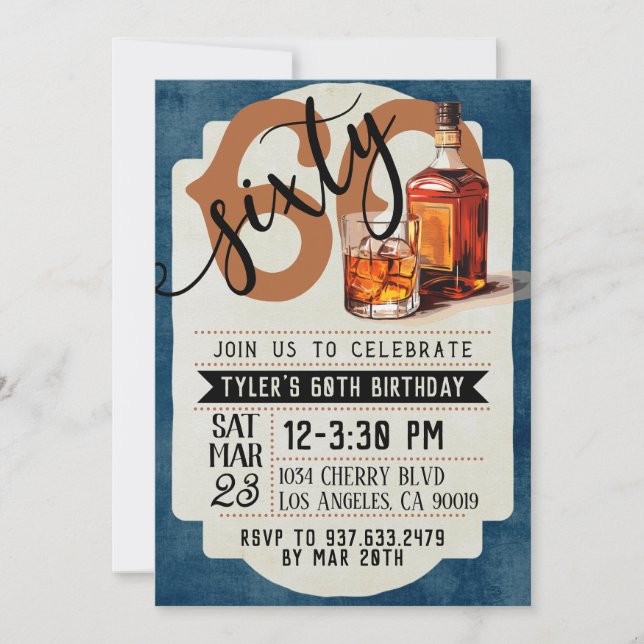 Whiskey & Cigars 60th Birthday Invitation (Front)