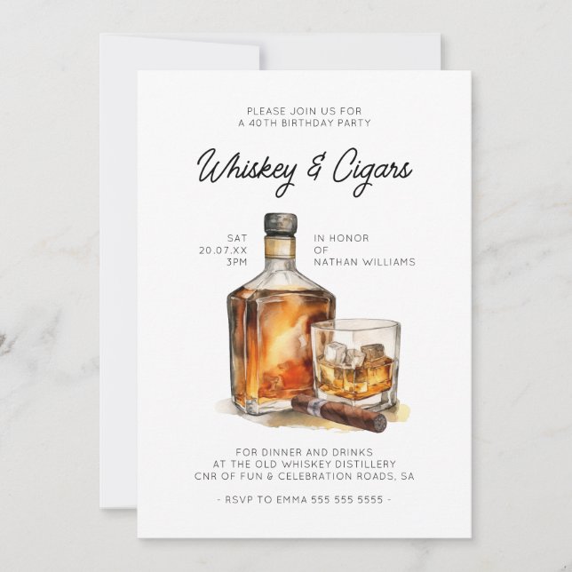 Whiskey & Cigars Men's Birthday Invitation (Front)