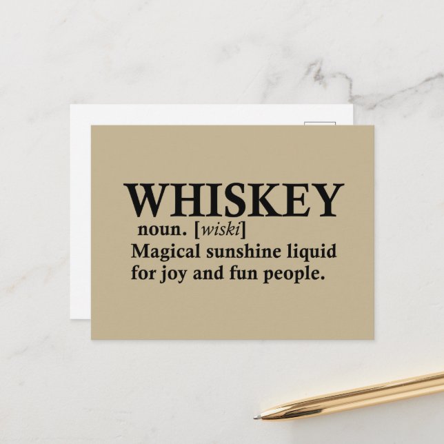 Whiskey definiton funny alcohol sayings gifts holiday postcard (Front/Back In Situ)