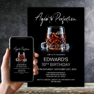 Whiskey Glass 70th Birthday Invitation