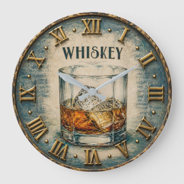 Whiskey Glass Bar Decor Large Clock (Front)