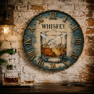 Whiskey Glass Bar Decor Large Clock