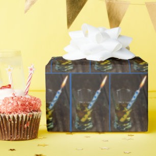 Whiskey Glass with Birthday Candle  Wrapping Paper