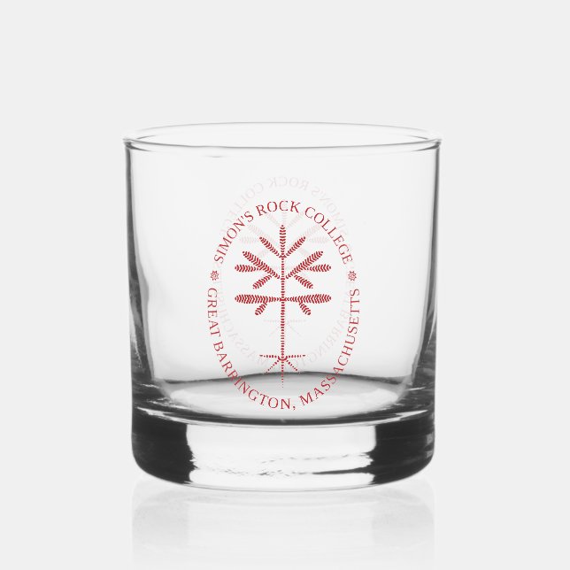 Whiskey Glass with the Simon's Rock Seal in Red (Back)