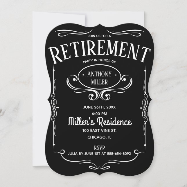 Whiskey Label Retirement Party Invitation (Front)