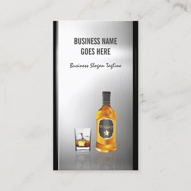 Whiskey Liquor Store Brushed Stainless Steel Metal Business Card (Front)