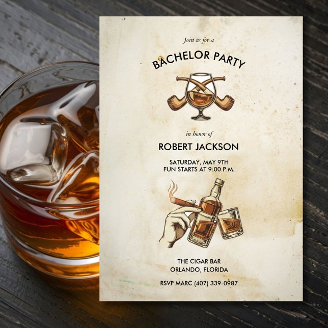Whiskey Night Groom Bachelor Party Invite (Whiskey Night Groom Bachelor Party Invite)