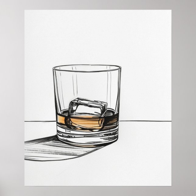 Whiskey on the rocks glass minimalist line art II Poster (Front)