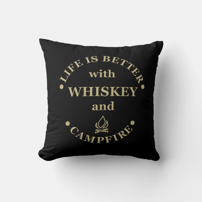 Whiskey quotes funny camping camper sayings  cushion (Front)