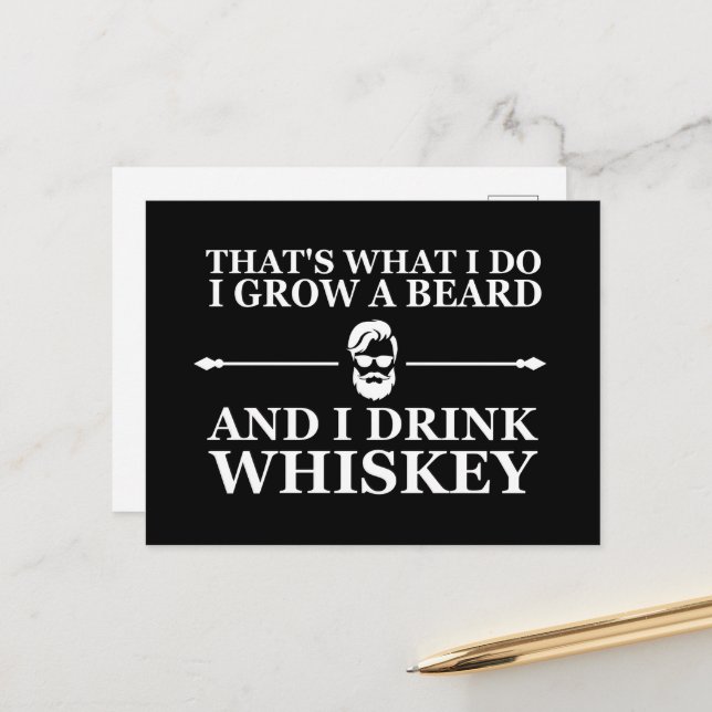 Whiskey quotes with funny bearded sayings holiday postcard (Front/Back In Situ)