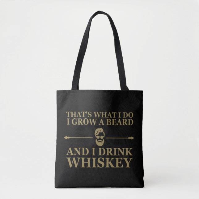 Whiskey quotes with funny bearded sayings tote bag (Front)