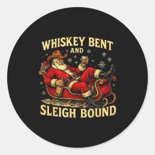 Whiskey Sleigh Bound Cowboy Santa Christmas Classic Round Sticker