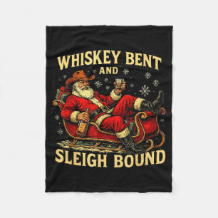 Whiskey Sleigh Bound Cowboy Santa Christmas  Fleece Blanket