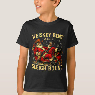 Whiskey Sleigh Bound Cowboy Santa Christmas  T-Shirt