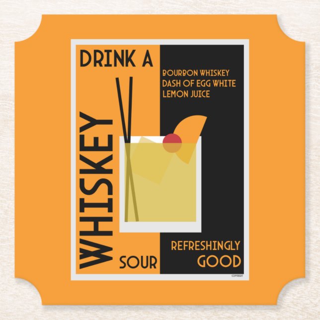 Whiskey Sour Cocktail   Napkin Paper Coaster (Front)
