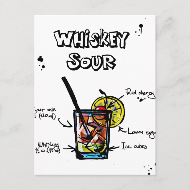 Whiskey Sour Cocktail  Recipe Postcard (Front)