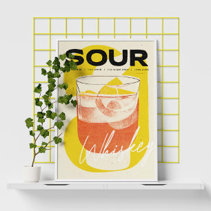 Whiskey Sour Retro Cocktail Poster Yellow Art