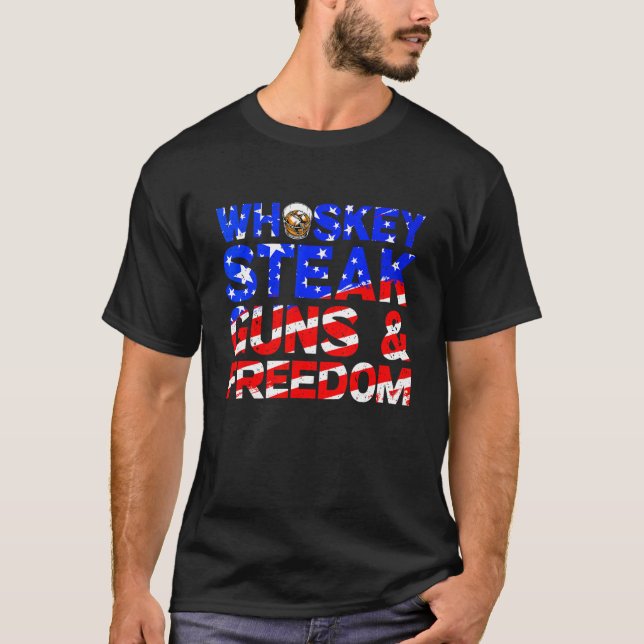 Whiskey Steak Guns And Freedom Retro US Flag 4th O T-Shirt (Front)
