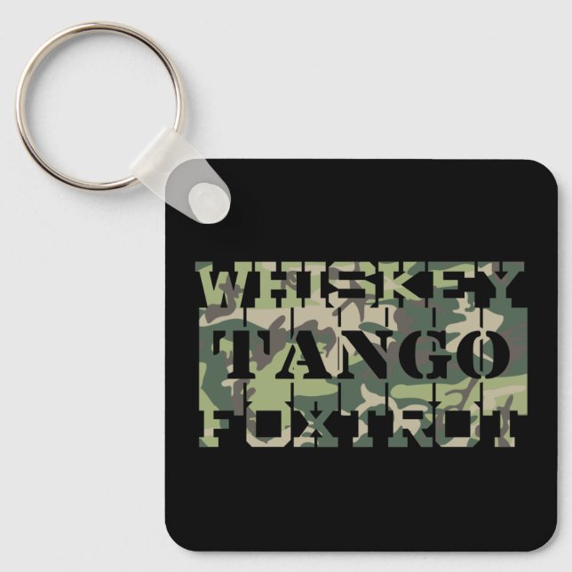Whiskey Tango Foxtrot WTF Green Camouflage Key Ring (Front)