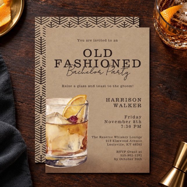 Whiskey Theme Bachelor Party Old Fashioned Rustic Invitation (Creator Uploaded)