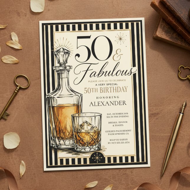 Whiskey Themed 50th Birthday for Him Invitation (Creator Uploaded)