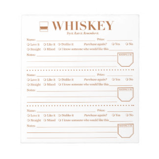 Whiskey Tracker, Whiskey Lover Drink Rating Sheet Notepad