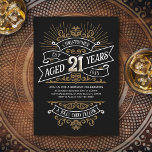 Whiskey Vintage Mens 21st Birthday Invitation<br><div class="desc">Celebrate the big 2-1 with style and humour with this vintage whiskey label-inspired birthday design. The black, gold, and white typography is ornate and elegant, giving it a classic retro vintage feel. Perfect for man (or woman!) in your life who loves their scotch, spirits, bourbon, and other liquor drinks. Features...</div>