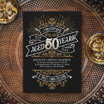 Whiskey Vintage Mens 50th Birthday Invitation<br><div class="desc">Celebrate the big 5-0 with style and humour with this vintage whiskey label-inspired birthday design. The black, gold, and white typography is ornate and elegant, giving it a classic retro vintage feel. Perfect for man (or woman!) in your life who loves their scotch, spirits, bourbon, and other liquor drinks. Features...</div>