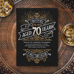 Whiskey Vintage Mens 70th Birthday Invitation<br><div class="desc">Celebrate the big 7-0 with style and humour with this vintage whiskey label-inspired birthday design. The black, gold, and white typography is ornate and elegant, giving it a classic retro vintage feel. Perfect for man (or woman!) in your life who loves their scotch, spirits, bourbon, and other liquor drinks. Features...</div>