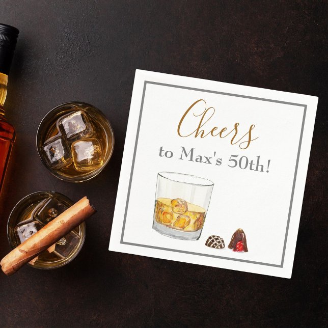 Whiskey Watercolor Chocolate Truffles Birthday  Napkin (Great design that you can customize with your event details!)