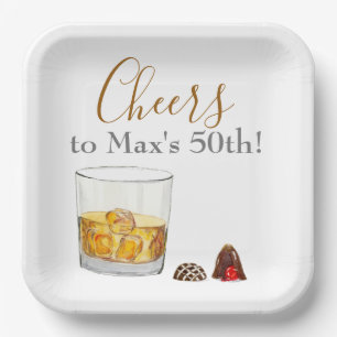 Whiskey Watercolor Chocolate Truffles Birthday Paper Plate