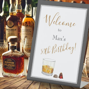 Whiskey Watercolor Chocolate Truffles Birthday Pedestal Sign