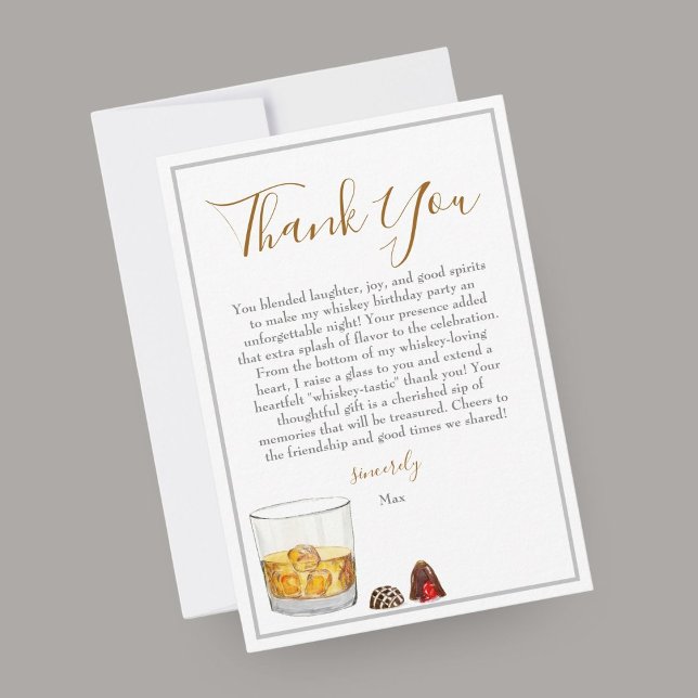 Whiskey Watercolor Chocolate Truffles Birthday  Thank You Card (A great Thank You note with the Whiskey and Chocolate Candy design. )