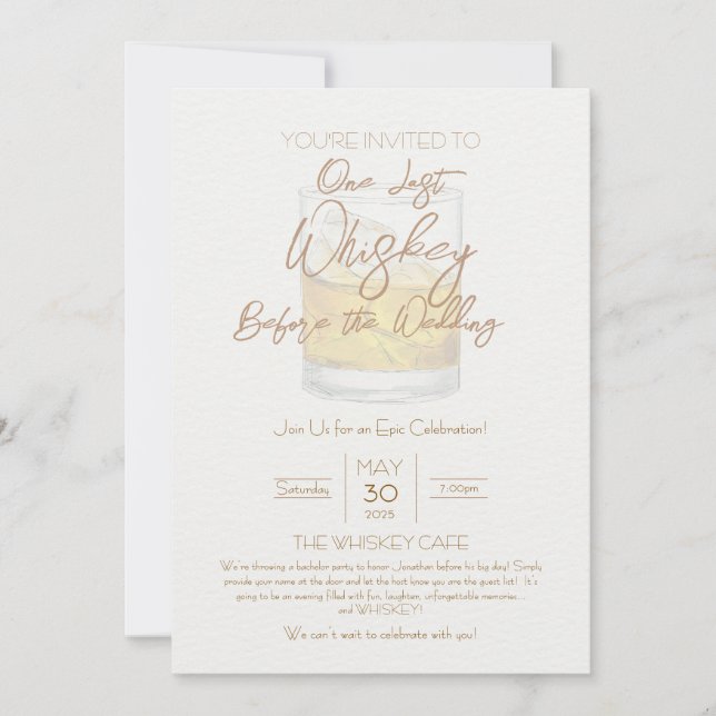 Whiskey Wedding Bachelor Party Invite (Front)