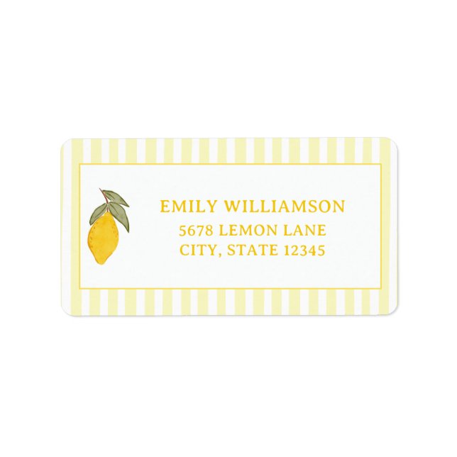 Whismical Stripe Yellow Lemon Address Label (Front)