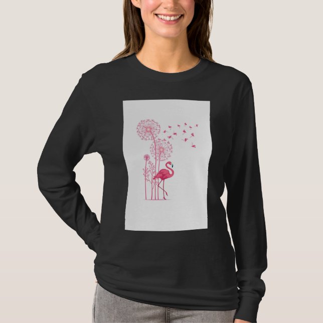 Whisper of Pink Dreams – Flamingo & Dandelion Fant T-Shirt (Front)