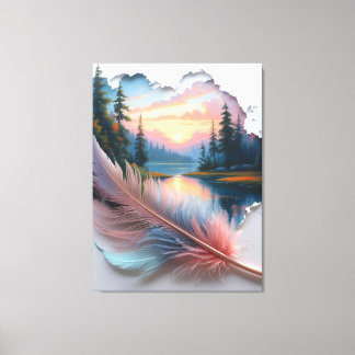 Whisper of the Wild: A Feather’s Portal to Sunset Canvas Print