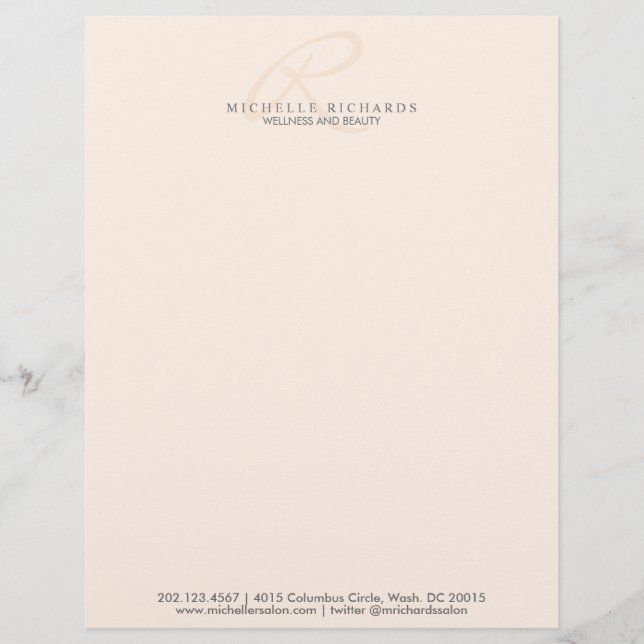 Whisper Pink Elegant Minimalist Monogram Customized Letterhead (Front)