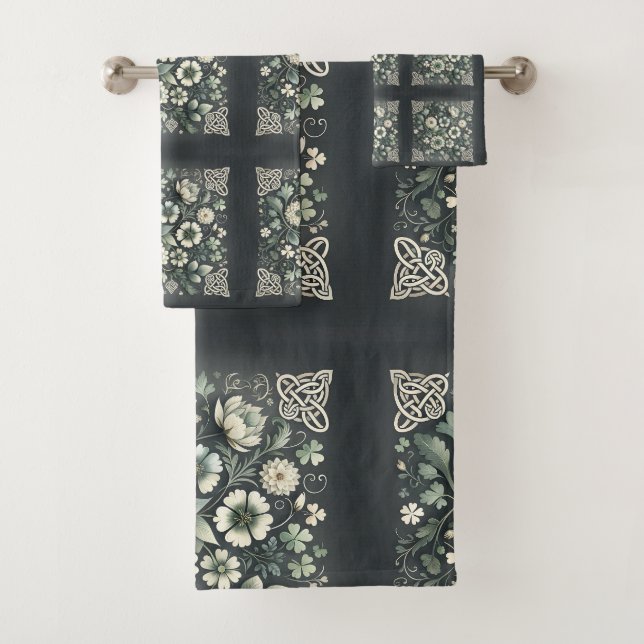 Whispered Clover Knotwork Garden Bath Towel Set (Insitu)