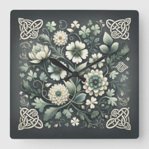 Whispered Clover Knotwork Garden Square Wall Clock