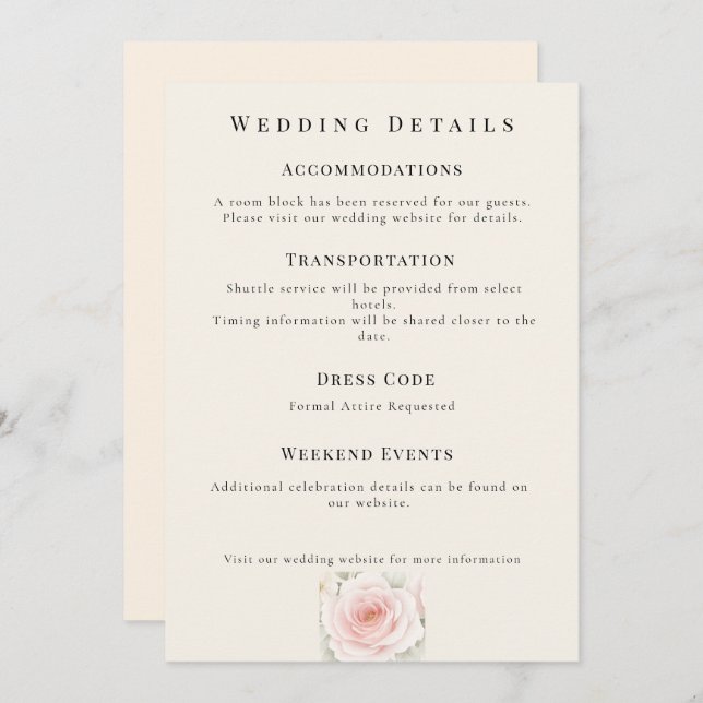 Whispered Petals Minimalist Wedding Details Card (Front/Back)